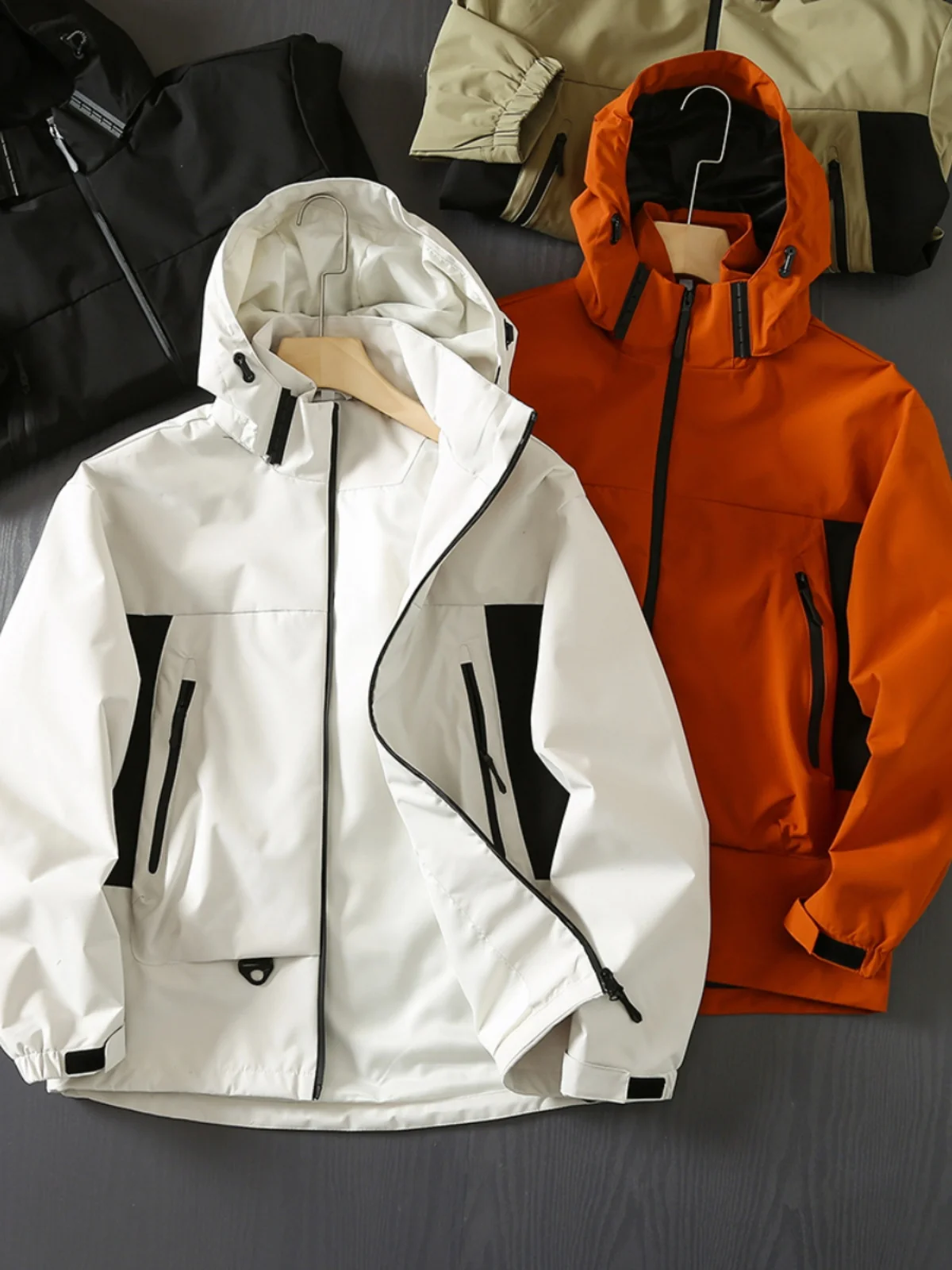 

Men's Outdoor Spring 2024 Windproof 3D Tailored Jaet High-End Color Blo Fce Hooded Stand Fit Long Sve Coat