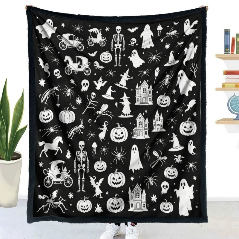 Gothic Haunted House Halloween Blanket Cozy Fleece Throw Blanket Ideal For Spooky Season Home Styling