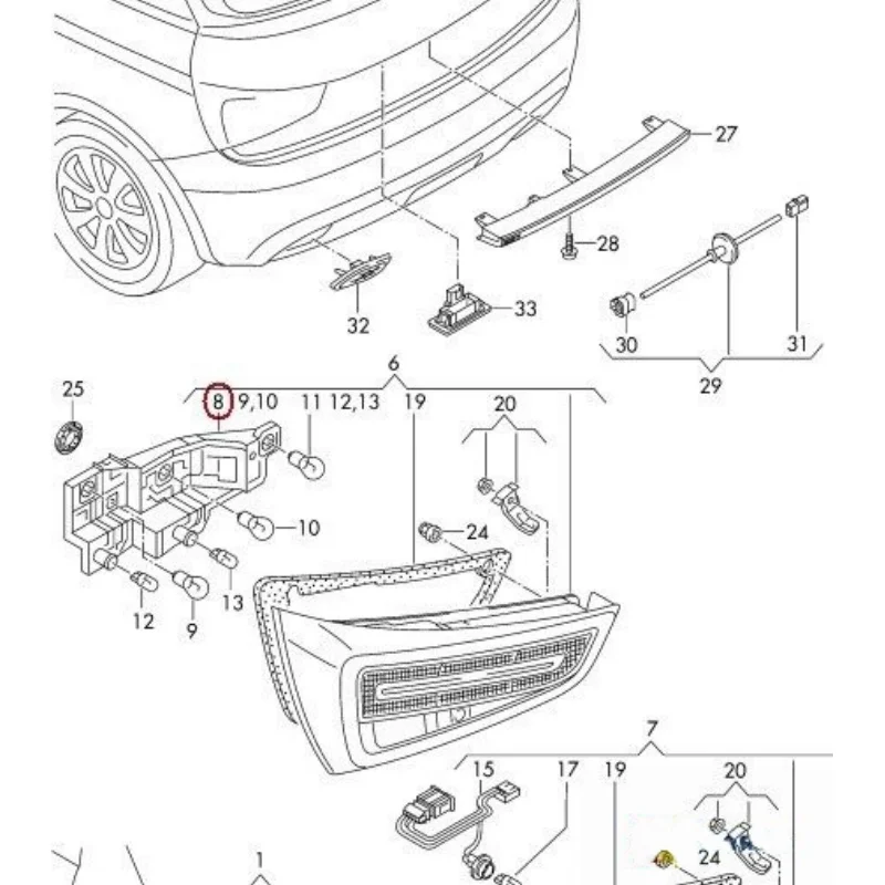 Oprawka żarówki tylnego światła lewego prawego 8x 0945258 Łatwa instalacja Wymień płytkę tylnego światła samochodowego dla Audi A1 2011-2016