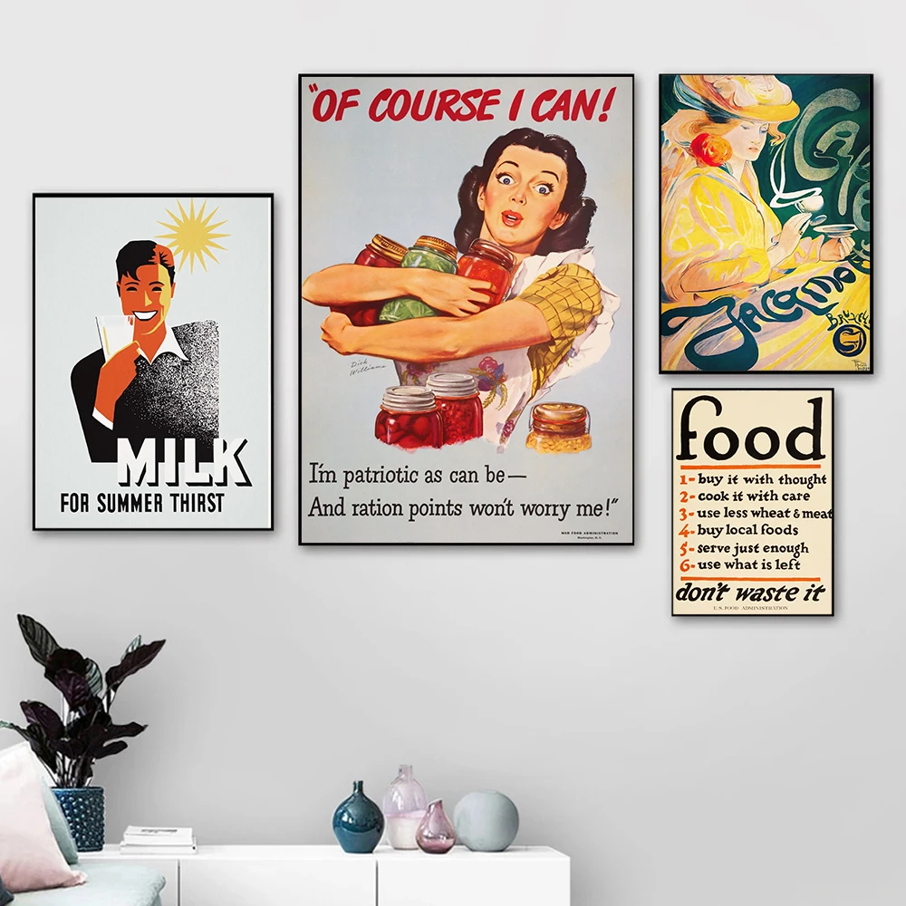 Art Nouveau Style French Retro Food Advertisement Poster Canvas Printing Restaurant Hotel Caf é Bar Wall Decoration Frameless