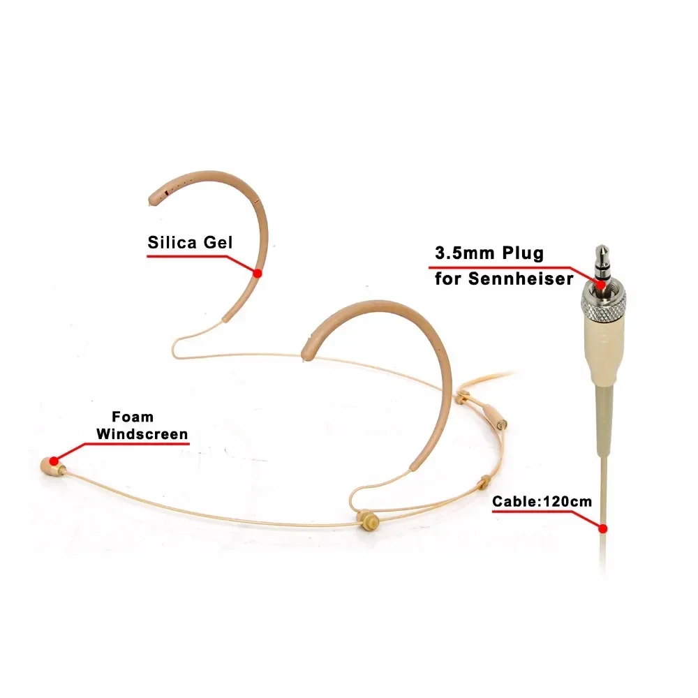 LOMEHO Double Earhook Headset Microphone Lecture 1.2m Cable 3.5mm Plug With Nut Omni Directional Electret Condenser  HM-25S2-L4