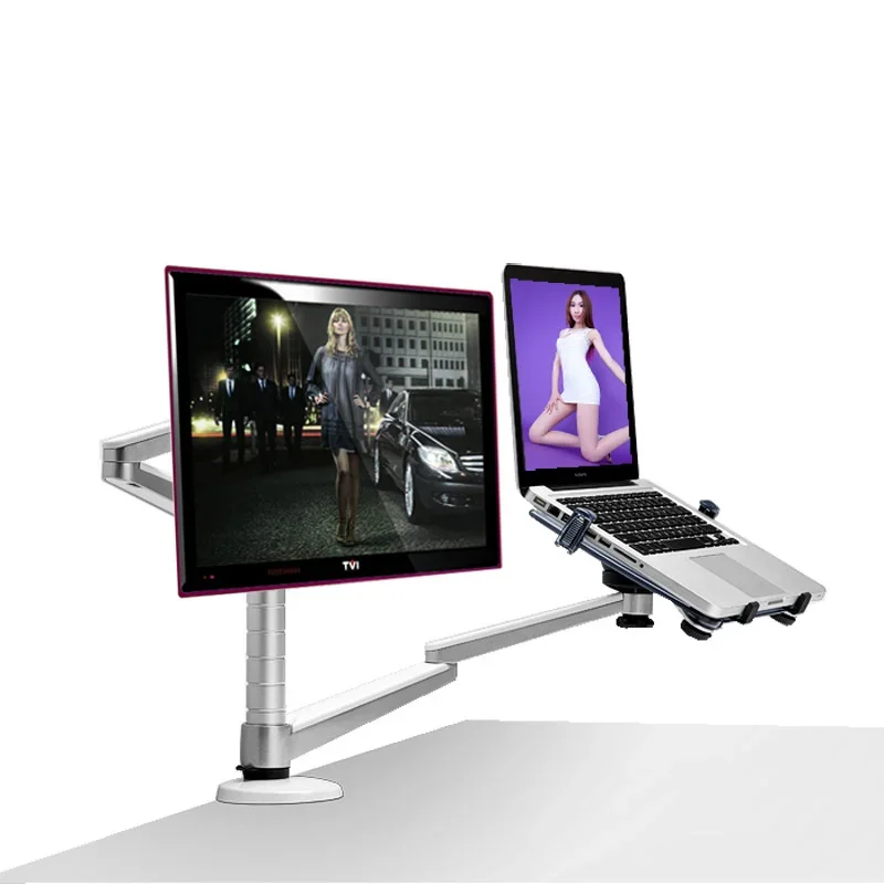 Aluminum Alloy Desktop Double Arm Dual Monitor Holder Full Motion 14-32 Inch LED LCD Screen Mount Arm Rotary Base Stand