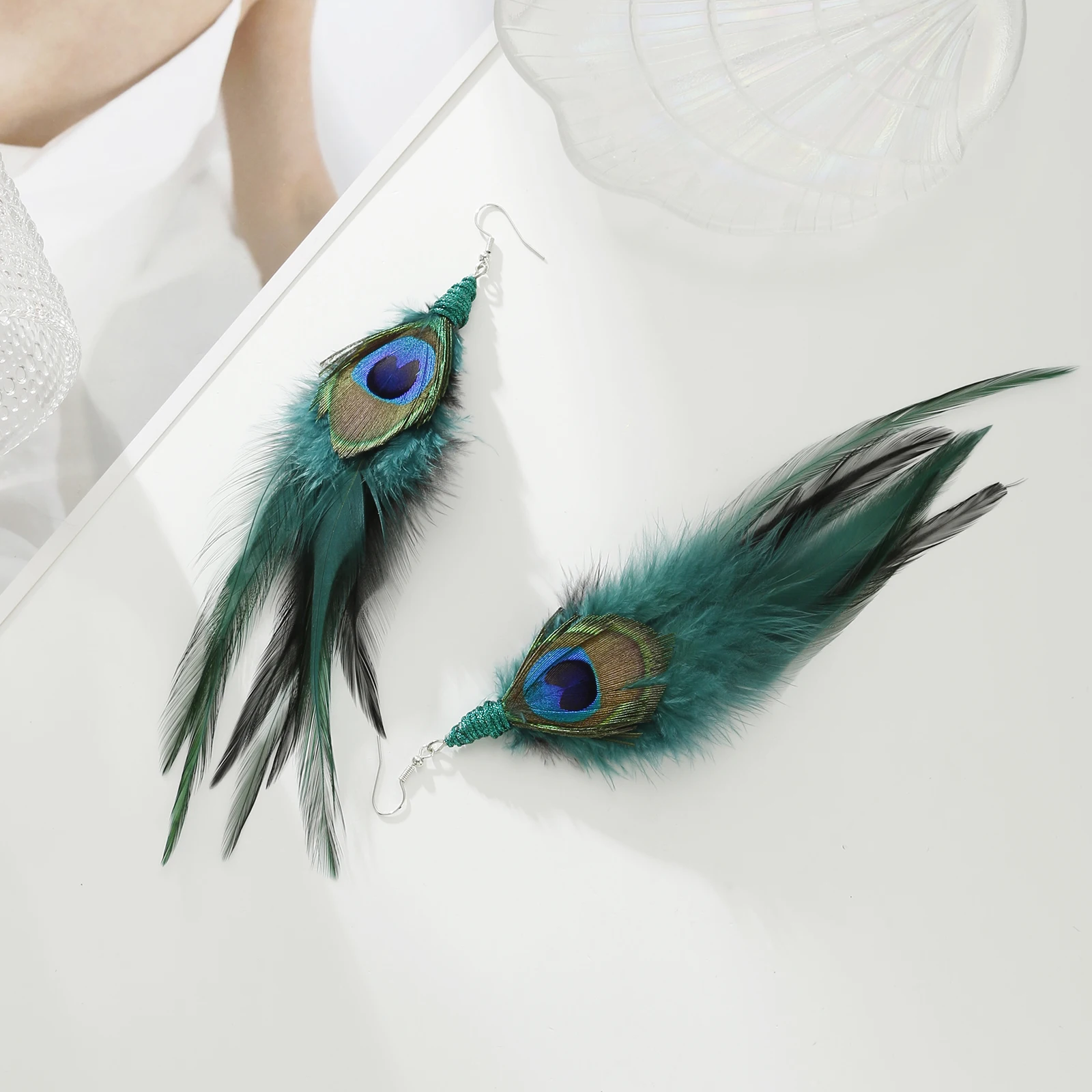 lureme Bohemian Style Multicolor Pheasant Feathers Dangle Earrings for Women Girls Large Feather Drop Earrings(er006405-12)