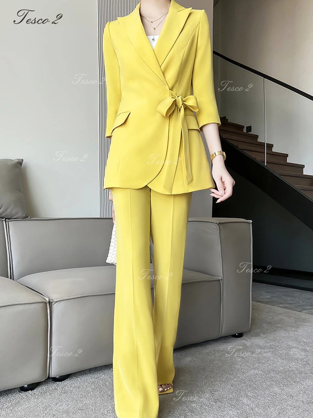 Fashion Women's Suit Slim Fitting Strap Design Formal Office Lady Suit Chic And Elegant 2 Piece Jacket Blazer Pants Wear