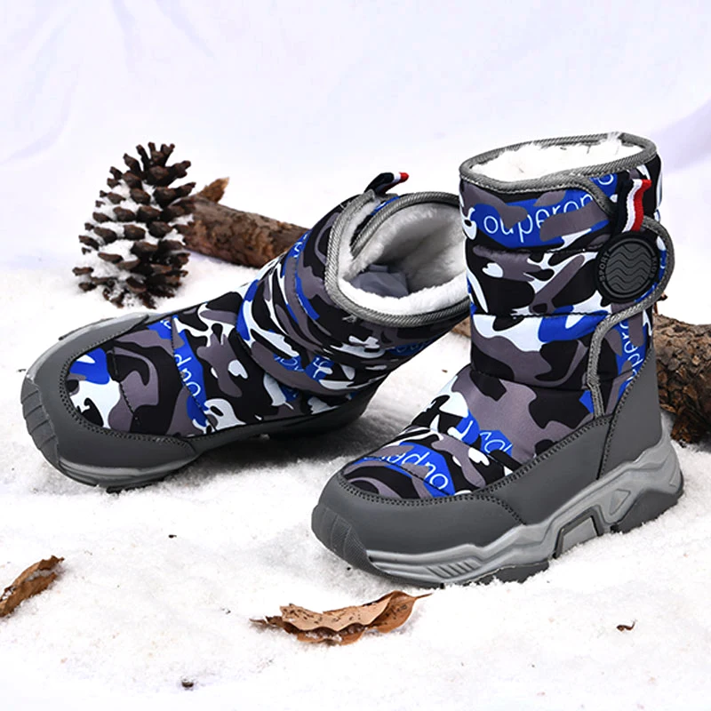 Winter Children Casual Shoes Girls Non-slip Warm Fur Snow Boots Boys Tactical Sneakers Kids Outdoor Footwear Padded Boots Female