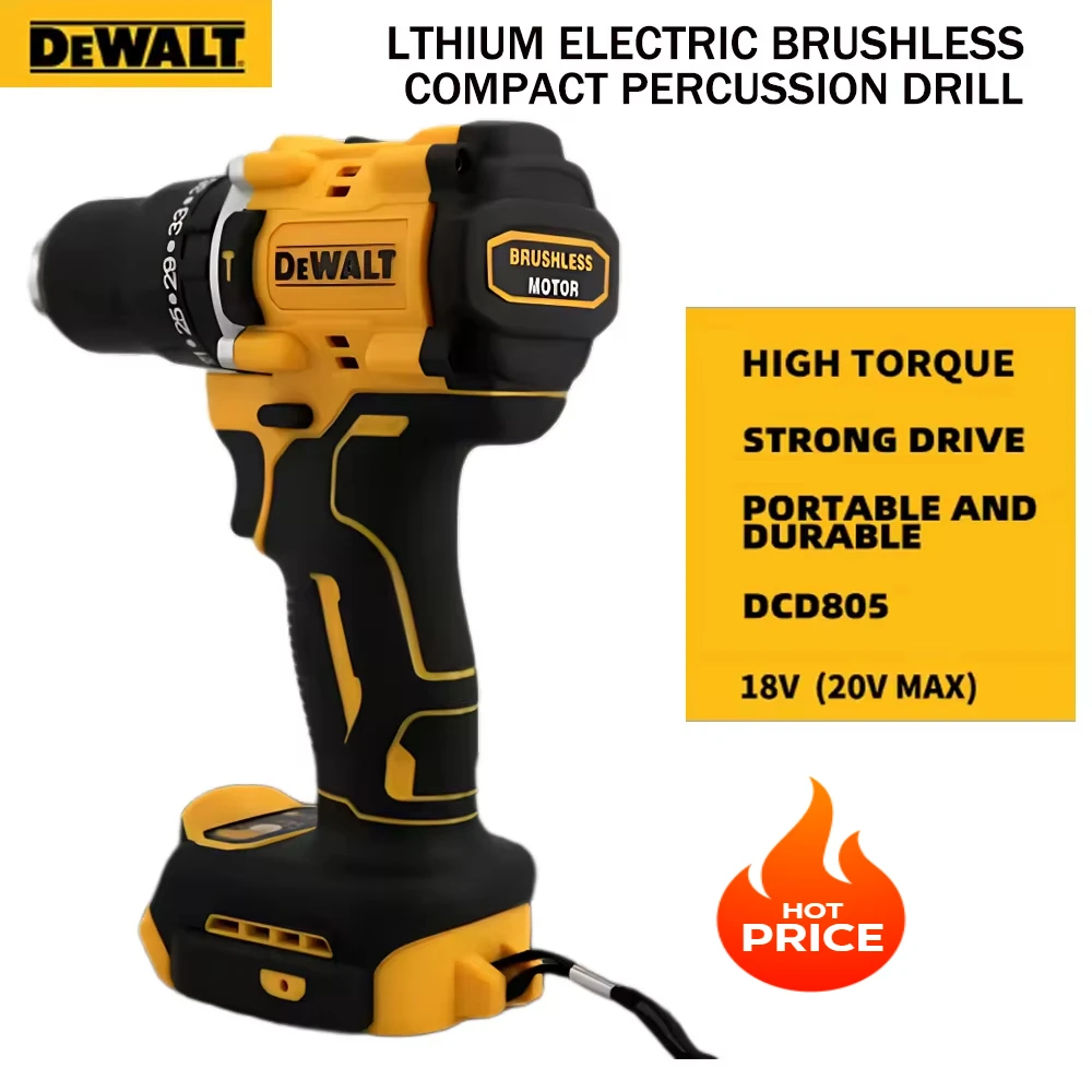 DeWalt DCD805 20V Brushless Cordless Impact Drill 1/2 Rechargeable Variable Speed Power Supply Powerful Electric Tools battery