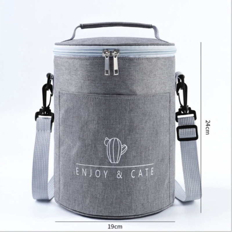 Large-Capacity Portable Lunch Bag Fresh-Keeping Thickened Lunch Box Bag Round Barrel Aluminum Foil Insulation Bags 2024 New