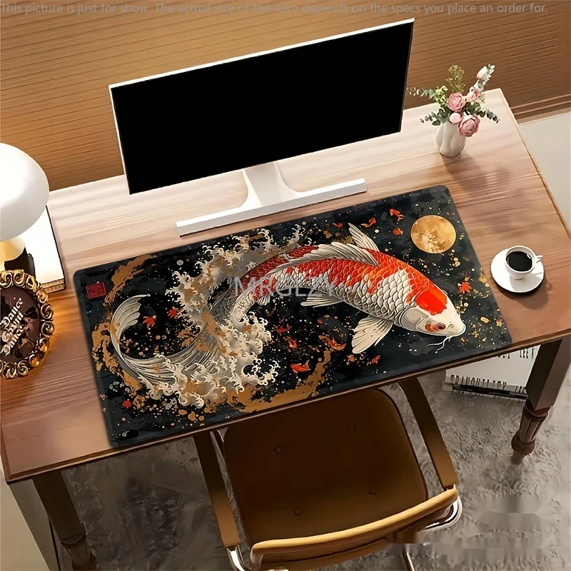 

Премиальный коврик для мыши с рыбой кои, большая резиновая основа, противоскользящие настольные аксессуары для ПК, коврик для мыши для офиса и геймера, коврик для клавиатуры, декоративный коврик