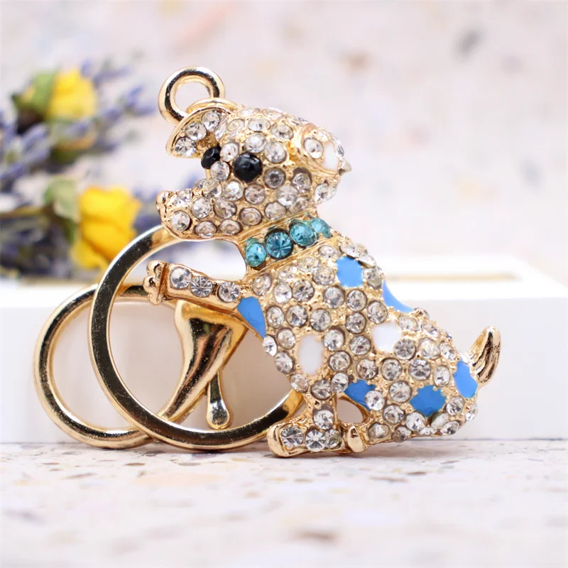 

Lucky Smile Cute Dog Crystal Puppy Rhinestone Keyrings Key Chains Holder Purse Bag For Car Xmas Gift Keychains Jewelry