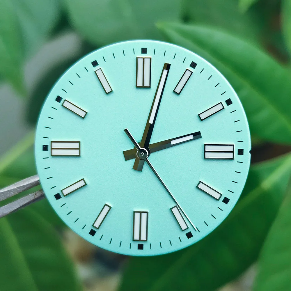 أجزاء الساعة الميكانيكية الأوتوماتيكية NH Dial 35، قرص عالي الجودة 28.5 مم، بدون نافذة التاريخ، شعار قابل للتخصيص، وردي، أزرق سماوي أبيض