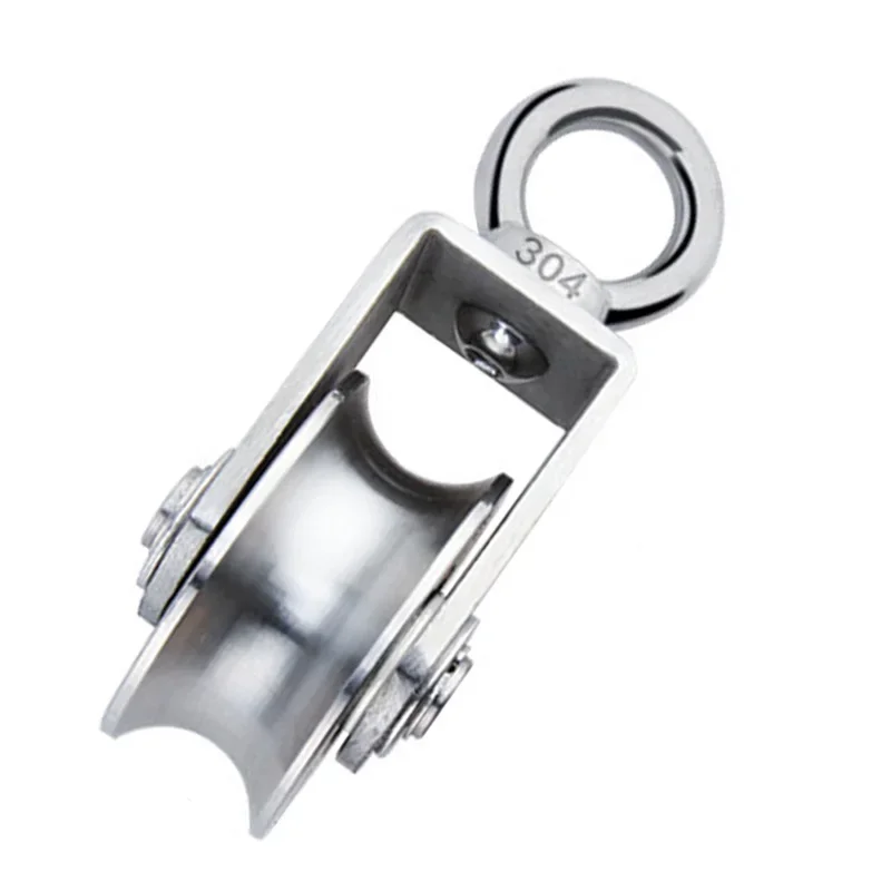 304 U Type Stainless Steel Pulley Wire Rope Traction Fixed Pulley Lifting Single Bearing 500-1000kg Rotatable Lifting Ring Q-274