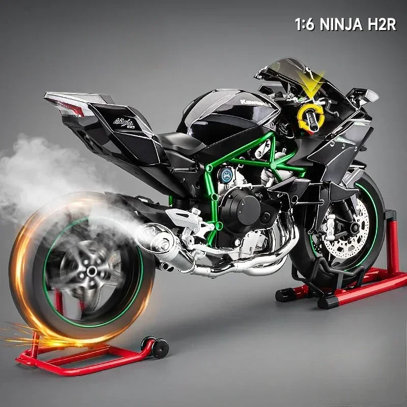 Alloy Racing Motorcycle Model Bootable Motorbike Toy Spray 1:6 Kawasaki H2R Birthday Gift Boyfriend Collection Miniature Voitur