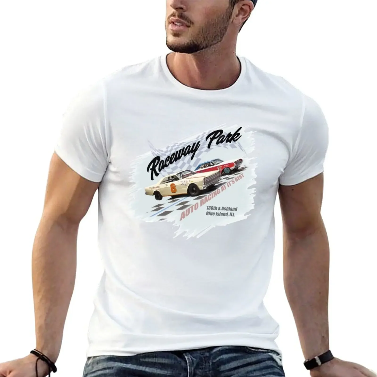 Raceway Park T-Shirt plain blacks oversized graphic tee anime men clothes