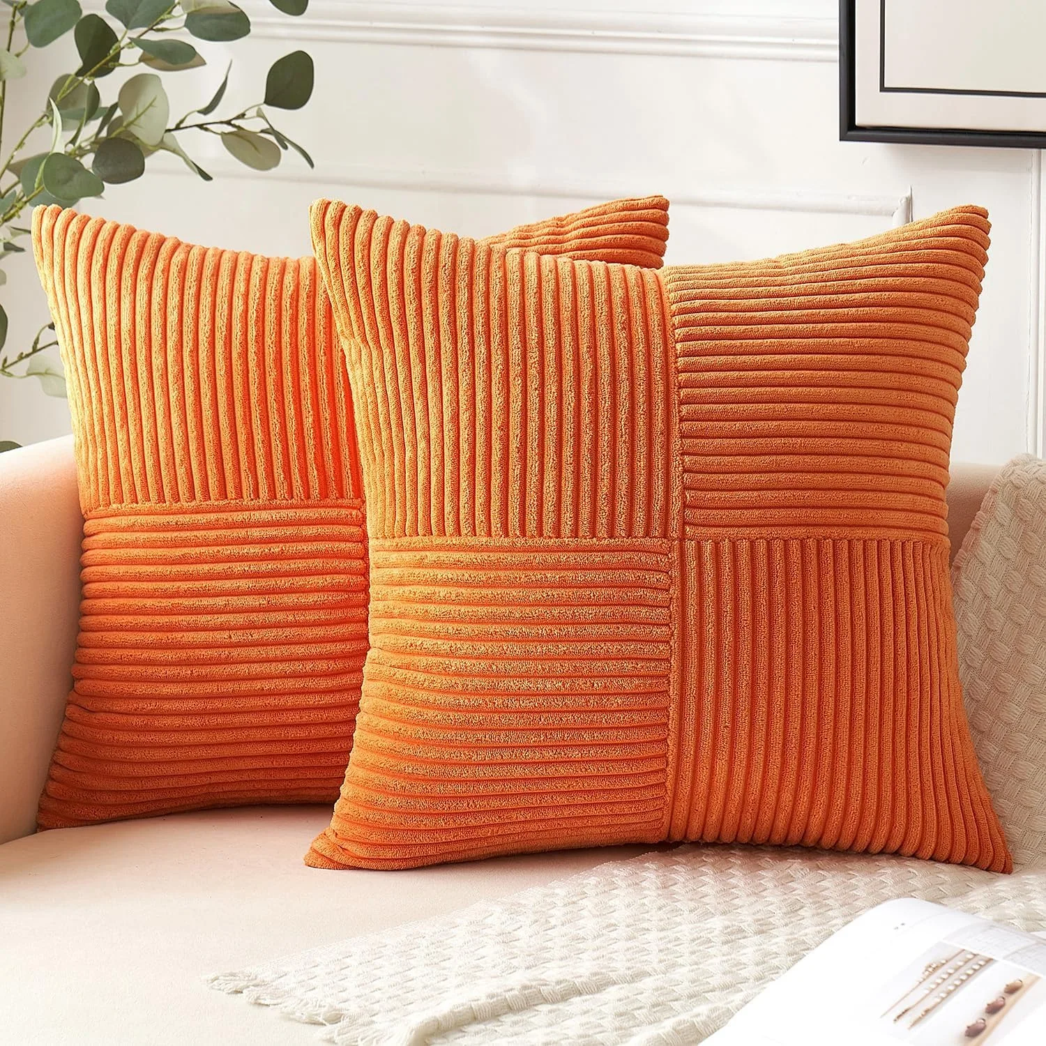 

Fall Orange Throw Pillow Covers Velvet 18x18 Inch Pillow Covers, Soft Burnt Orange Pillowcases for Couch Sofa Bed Living Room