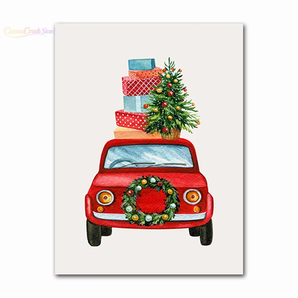 Red Christmas Set Poster Santa Claus Canvas Painting Pine Bell Art Print Nordic Wall Picture Happy Festival Living Bedroom 2026