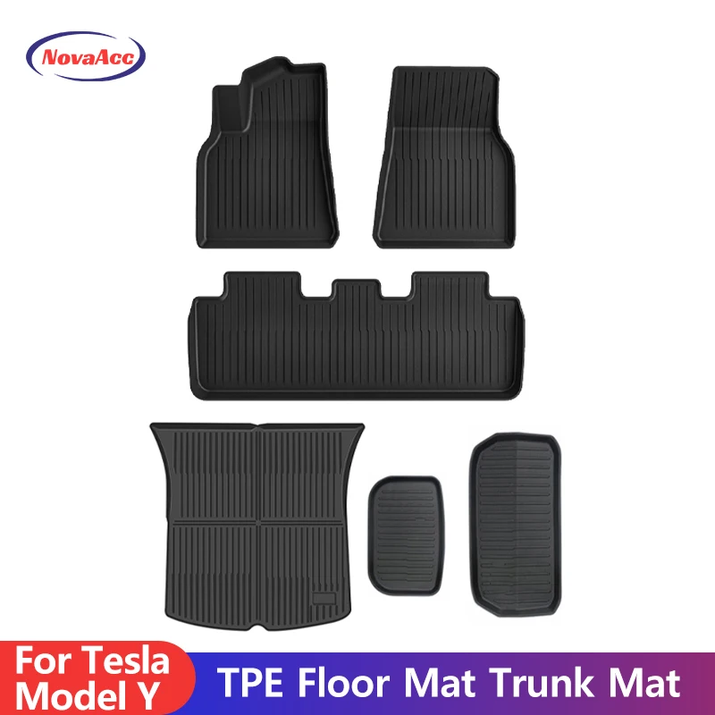 NovaAcc For Tesla Trunk Mat Model Y Floor Mats 2024 2023-2017 Luggage Mat TPE Waterproof Set Floor Liner Mat Car Accessories