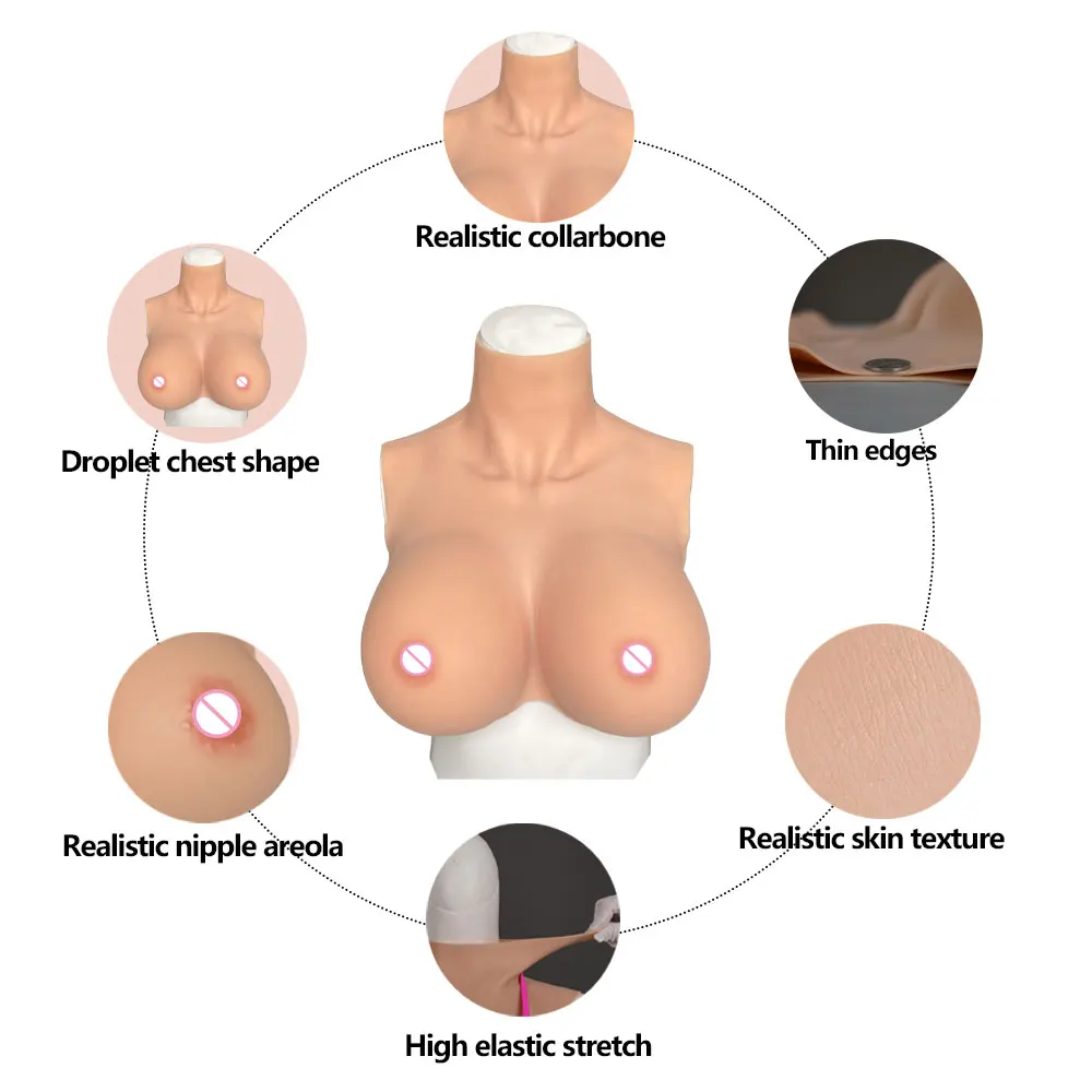 Silicone Breast Forms B/C/D/E/G Huge Fake Boobs Plate Bodysuit Shemale Drag Queen Crossdress Transvestite Cosplay Nipple Shake