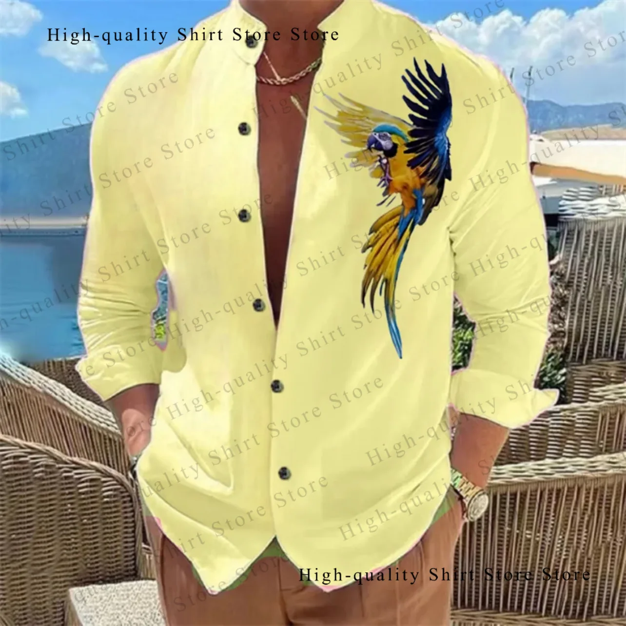 

Lucky Parrot Men's Shirt Casual Breathable Long Sleeve Shirt Soft Top Fashion Men's Clothing Button Design