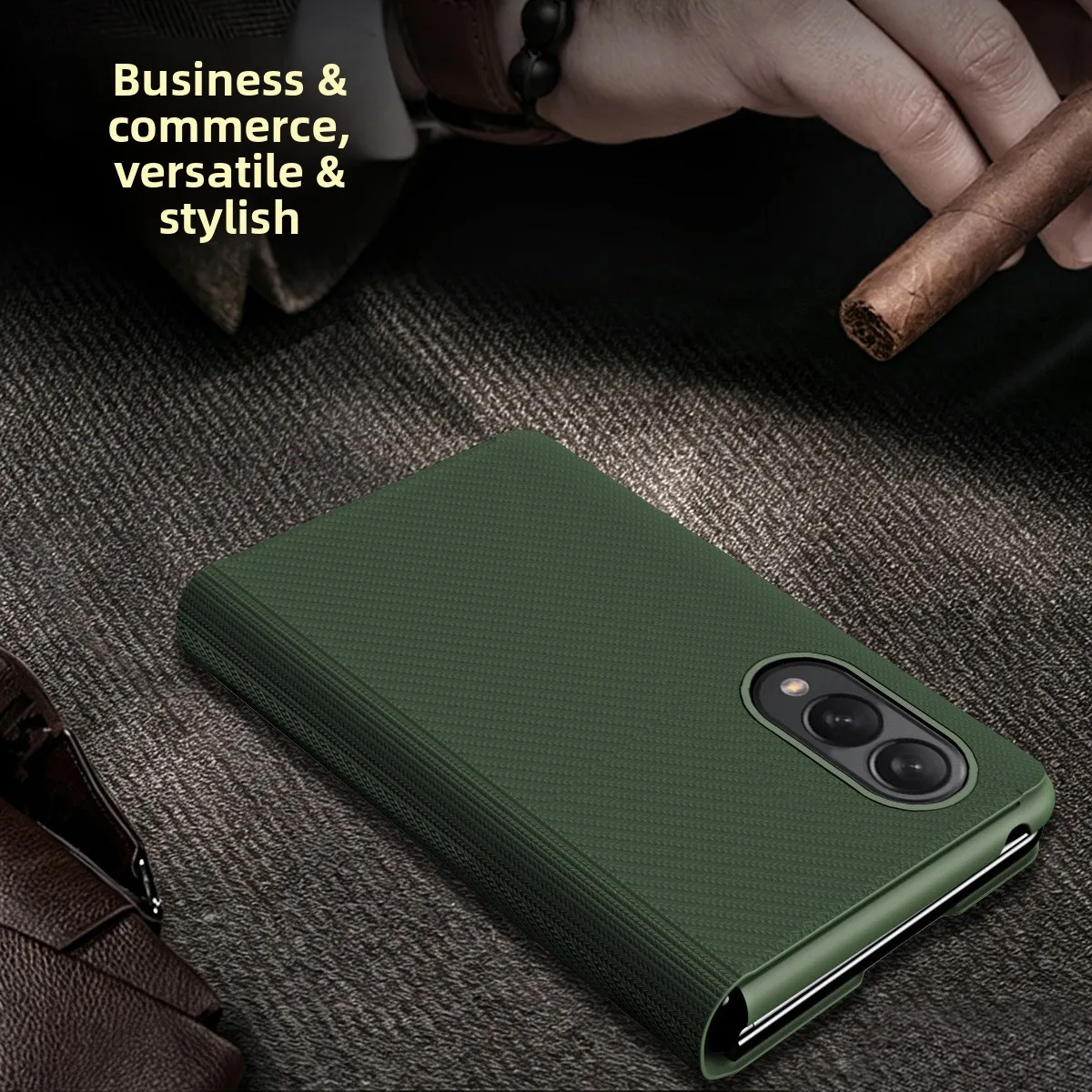 Luksusowe etui na telefon Samsung Z Fold 8 o fakturze skóry, odporne na wstrząsy, z precyzyjnymi wycięciami, odporne na odciski palców. — zdjęcie produktu 3