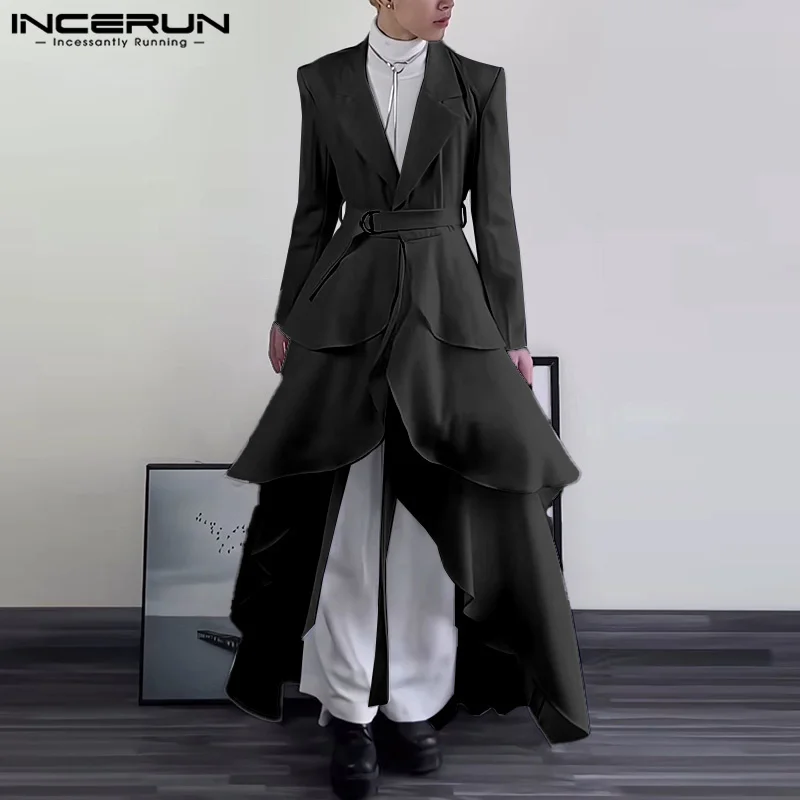 Fashion Well Fitting Tops INCERUN Men Solid Flounce Party Style Suit Coat Casual Simple A-line Skirts Design Long Sleeved Blazer