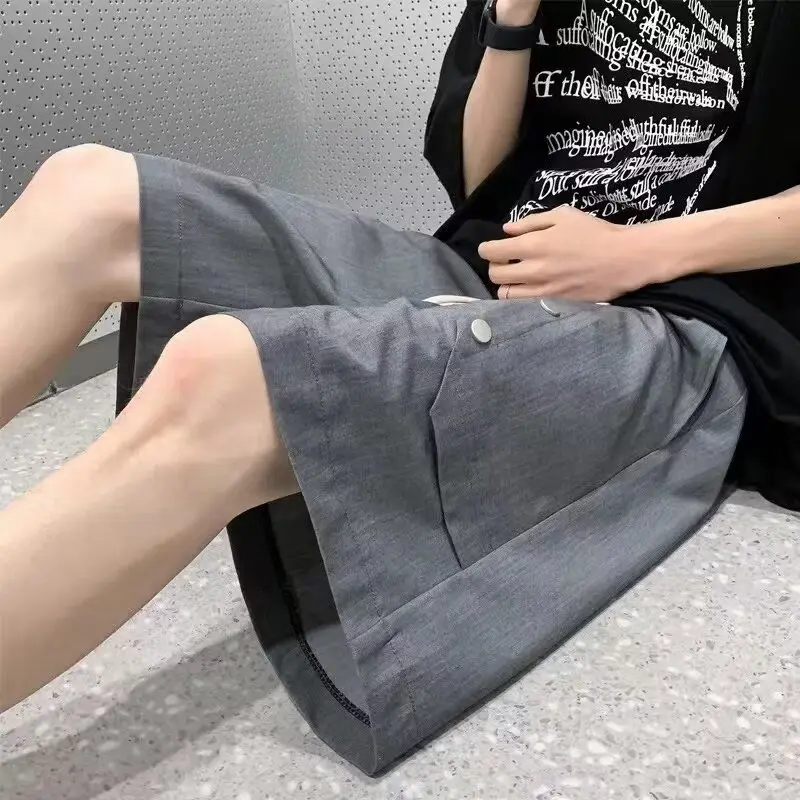 

Men's 5-Point ort Pants Summer Trendy Loose Casual Trousers Outerwear Button-Up Polyester Fiber Straight Leg Busin Casual