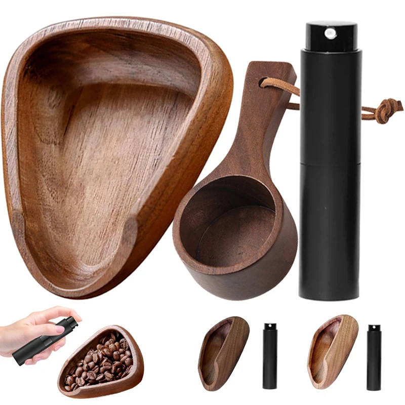 FLYMUYU Multifunctional Wooden Coffee Bean Dosing Cup and Light Spray Bottle Barista Set for Enhance Brewing Coffee Experience