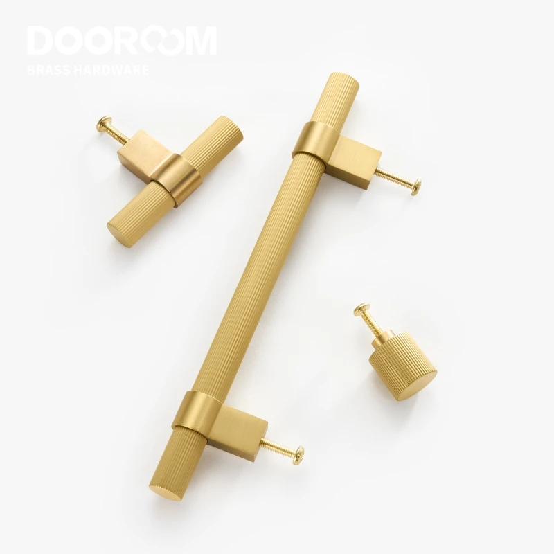 Dooroom Brass Furniture Handles Modern Striped Cupboard Wardrobe Dresser Shoe Box Drawer Cabinet Knobs T-Bar