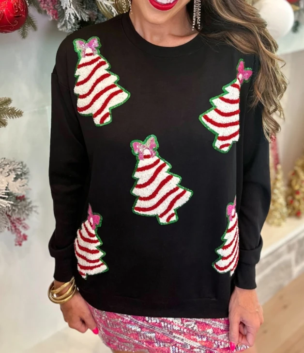 

Women's Sweatshirt Fashion Casual Christmas Tree Decor Contrast Sequin Round Neck Long Sleeve Hoodie Casual Loose Fit Top