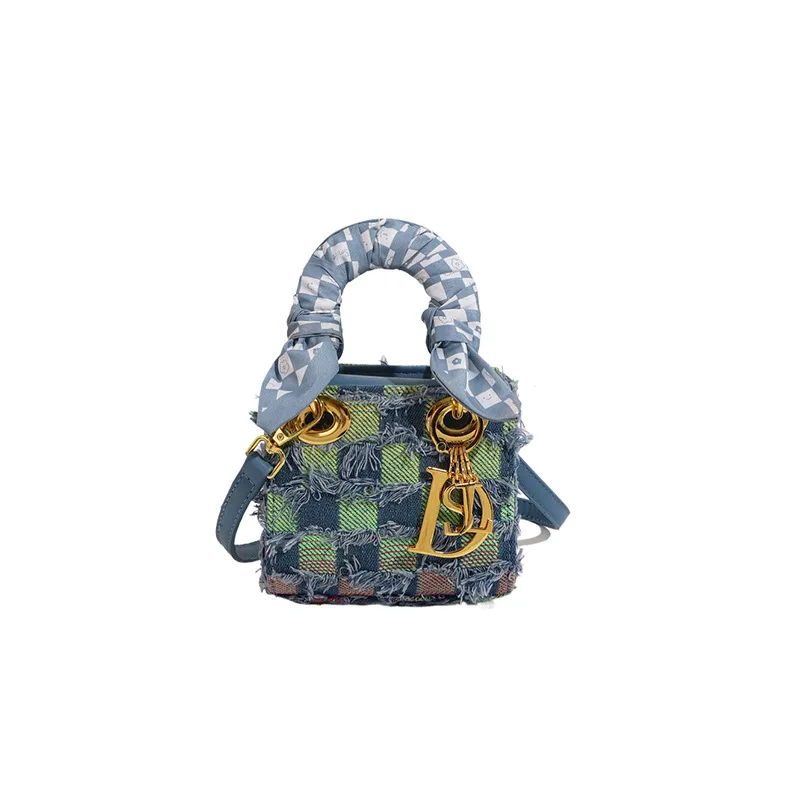 موضة جديدة الدنيم وشاح حريري اللون المتناقضة حقيبة يد صغيرة كتف واحد قطري الصليب حقيبة المرأة #5