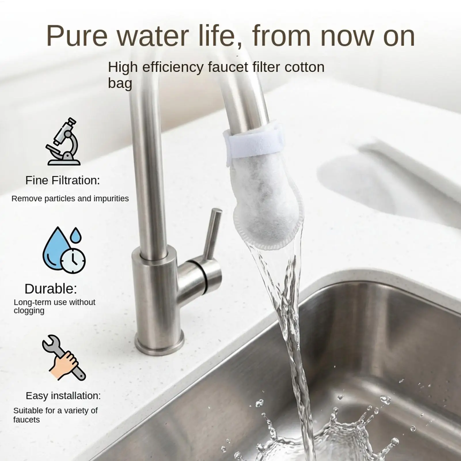 50Pc Anti-splash Thickened Faucet Filter Universal Faucet Filter Cotton With Strap Water Filter Bag For Scale Sediment Silt Sand