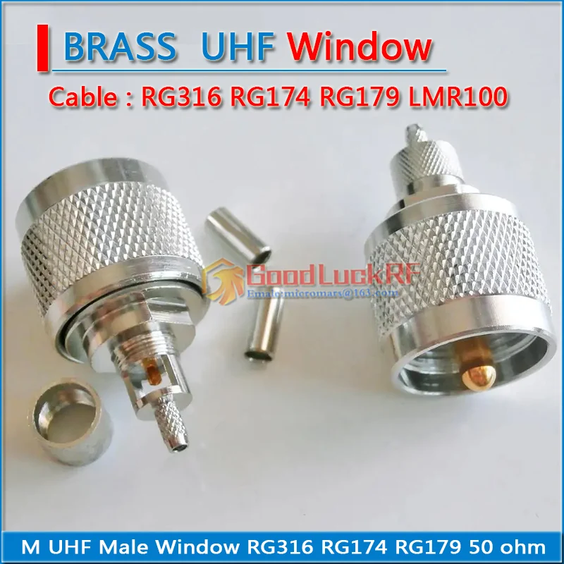 PL259 SO239 PL-259 SO-239 M UHF Male Window Crimp for RG316 RG174 RG179 LMR100 Cable Brass RF Connector Socket Coaxial Adapters