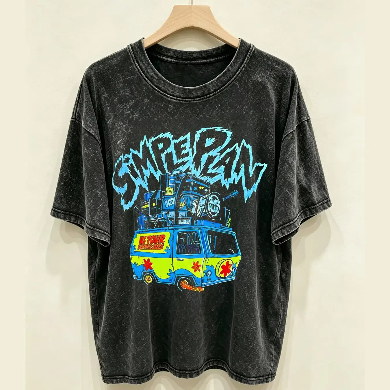 washed T Shirt Simple Plan Us Tour Summer 2023 Black S71467 vintage Washed fashion Stretched Casual Soft designer clothes