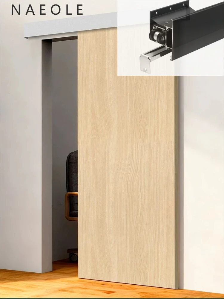 

Barn Door Side Sliding Door Track Set Sliding Hanger Solid Wood Side Wall Suspension Guide Rail Buffer Damping Pulley