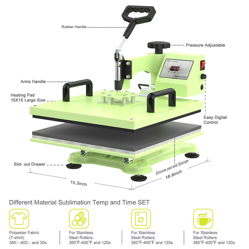 5-in-1 Multi-Function Digital Heat Transfer Printer for DIY Sublimation Printing on T-Shirts Pillows Hats - Home Craft Tool