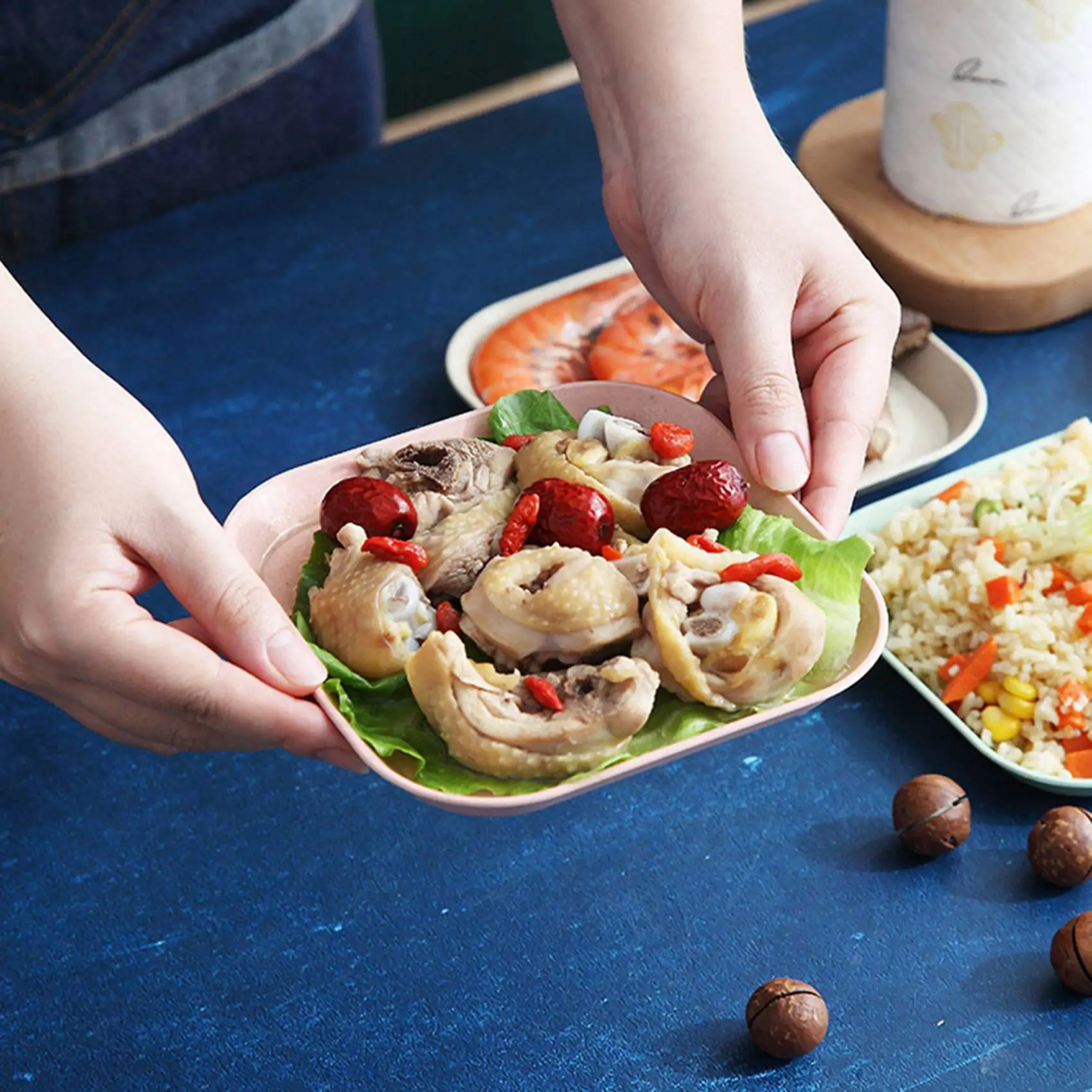 -A25M 4 قطع 15 سم أطباق مربعة من قش القمح خفيفة الوزن وغير قابلة للكسر أطباق أدوات مائدة صغيرة قابلة لإعادة الاستخدام أطباق مربعة