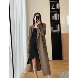 Long Trench Coat Women Office Lady Elegant Double Breasted Blazer Jacket Streetwear Overcoats Korean Harajuku Casual Windbreaker