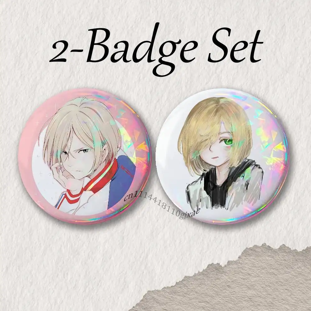 Y-Yuri On Ice RU Yuri Plisetsky 2-piece set Pins Backpack Clothes Jewelry Accessories Cartoon Round Brooch Button Badge Gifts