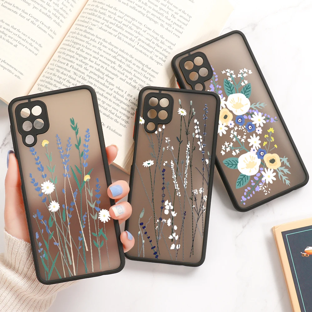 Tampa traseira à prova de choque para Samsung Galaxy, estojo rígido, flor pintada telefone pára-choques, Funda Bumper, Galaxy A22, 4G, 5G
