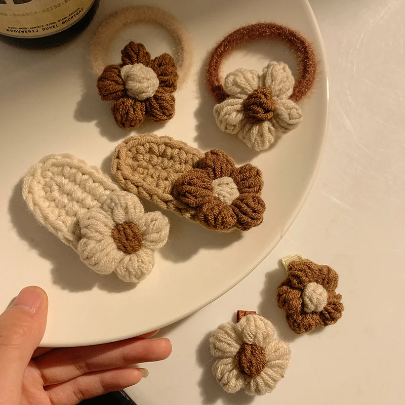 Milk Coffee Color~Flower Hair Clip with Soft, Sticky and Sweet Yarn, Female Fairy Beauty Hair Accessory