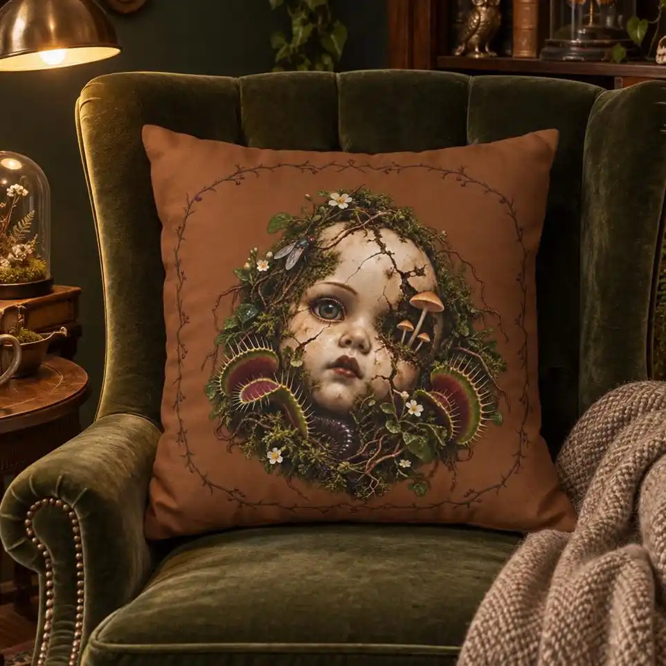 1pc Haunted Doll Head Throw Pillowcase Creepy Oddities Gift Polyester 2D Double Sided Print for Living Room Sofa Home Decor