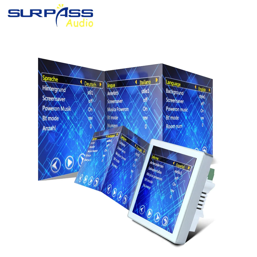 블루투스 벽 앰프 미니 터치 스크린, 스테레오 사운드 음악 패널, 홈 오디오 뮤직 센터, 6 개 언어 지원, 4 인치, 2x20W