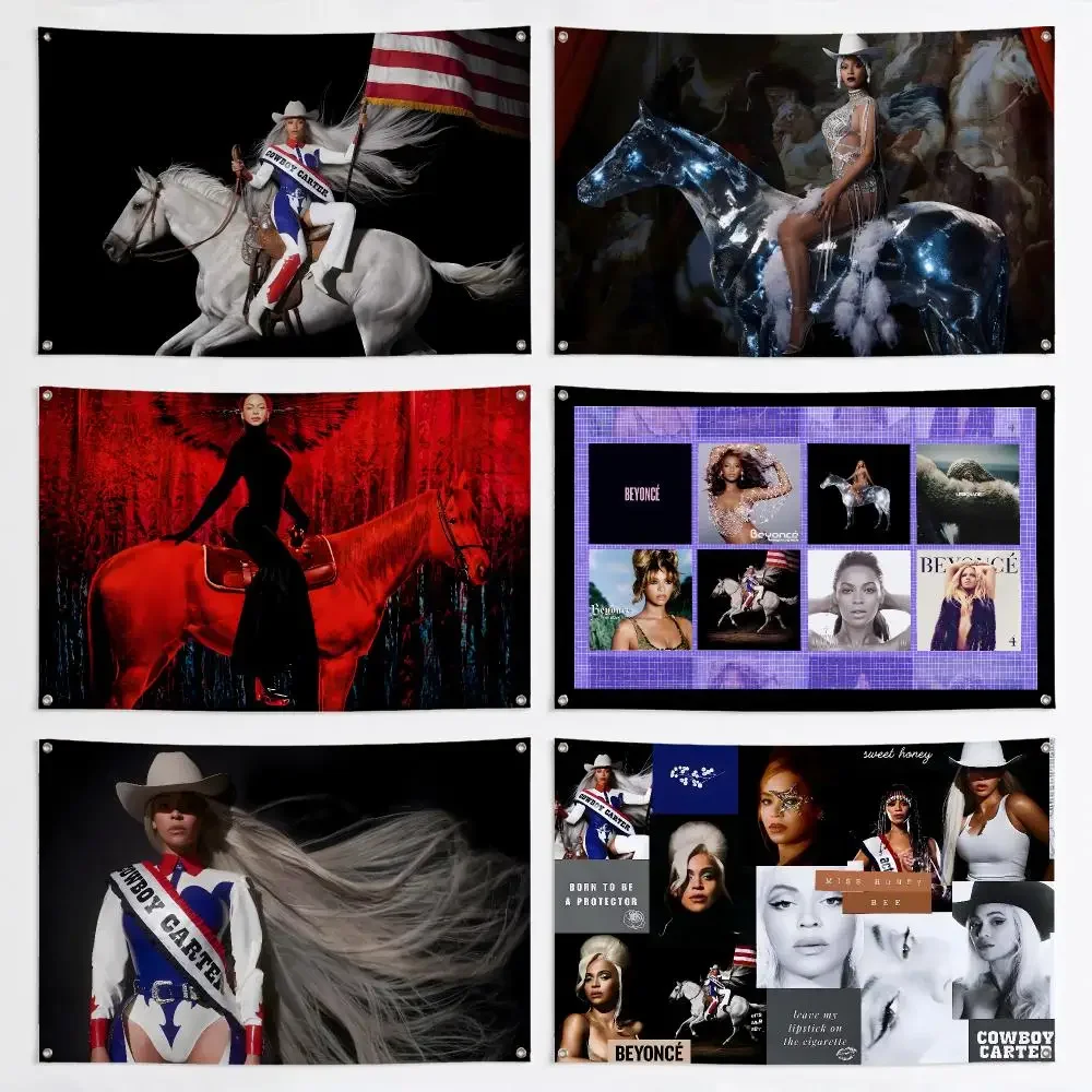 Singer Beyonce Cowboy Carter Music Flags Aesthetic Wall Tapestry Printed Wall Hanging Living Room Party Outdoor Decor