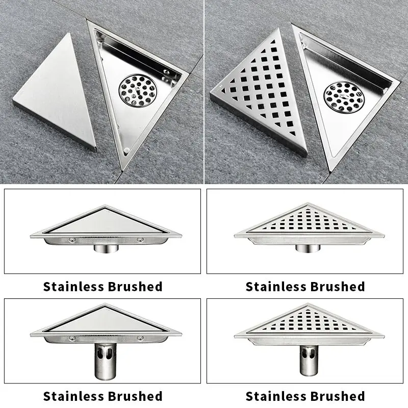 Triangle Invisible Floor Drain Balcony Bathroom Corner Floor Drain Deodorant Hidden Type Tile Insert Shower Drain Fast Drainage