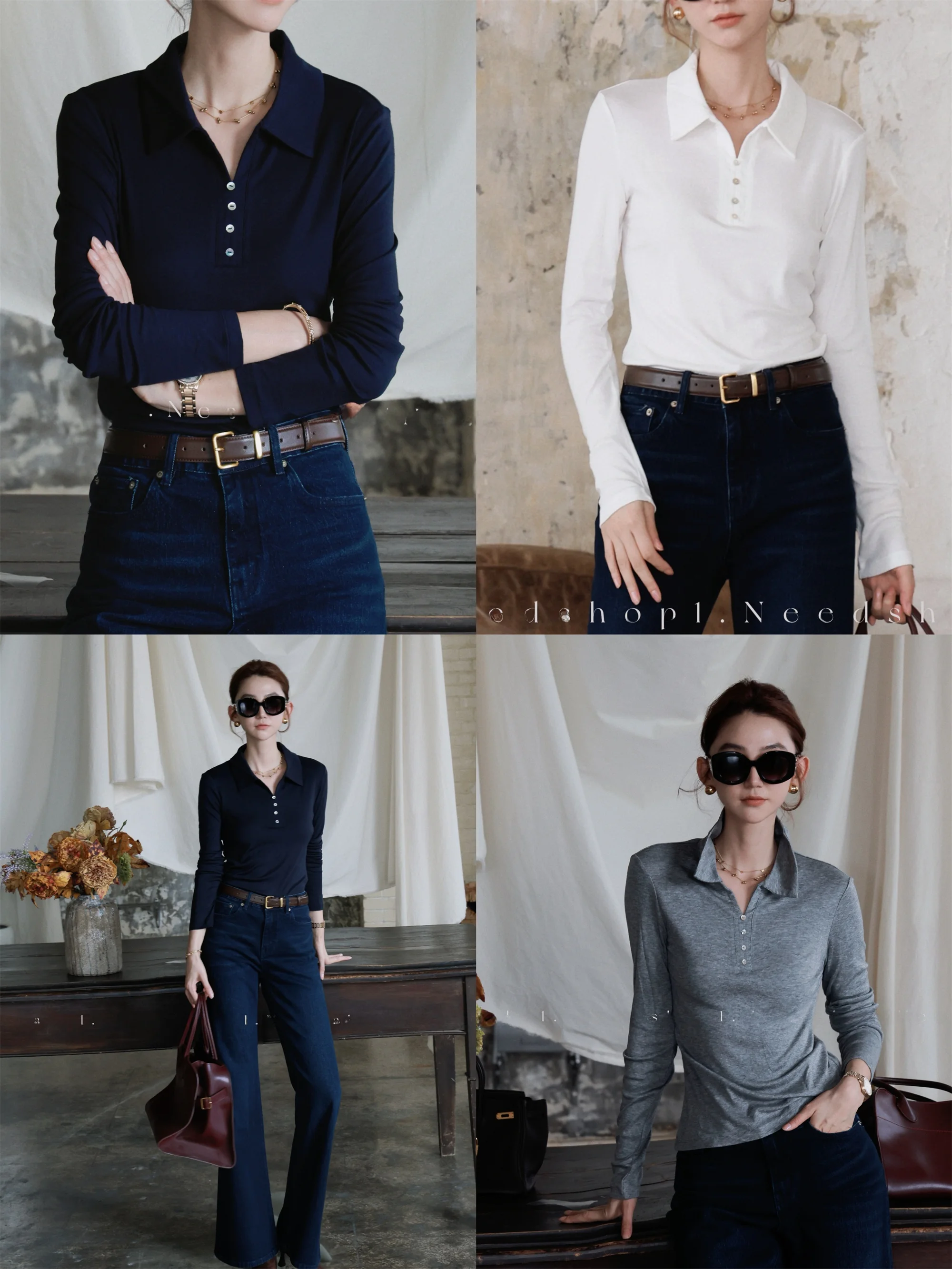 

Slimming Effect Wool Blend Ne Tee-Color Silk Women's Base irt Top Needop New Arrival Autumn 2025