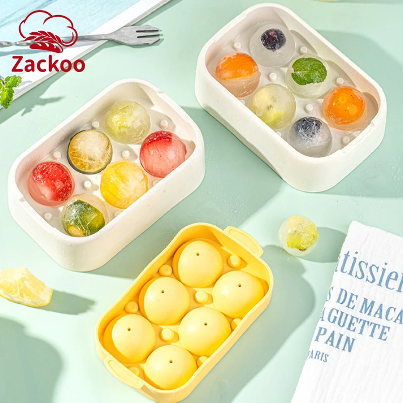 Zackoo 6 Grids Frozen Ice Cube Ball Mold with Lid Summer DIY Ice Drink Maker Silicone Tray Easily Demold Press Type Ice molds