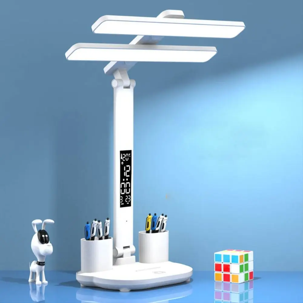 Multifunctional Double Head LED Fan Table Light USB Charging Dimmable Reading Light Eye Protection 3 Color Desk Lamp Bedroom