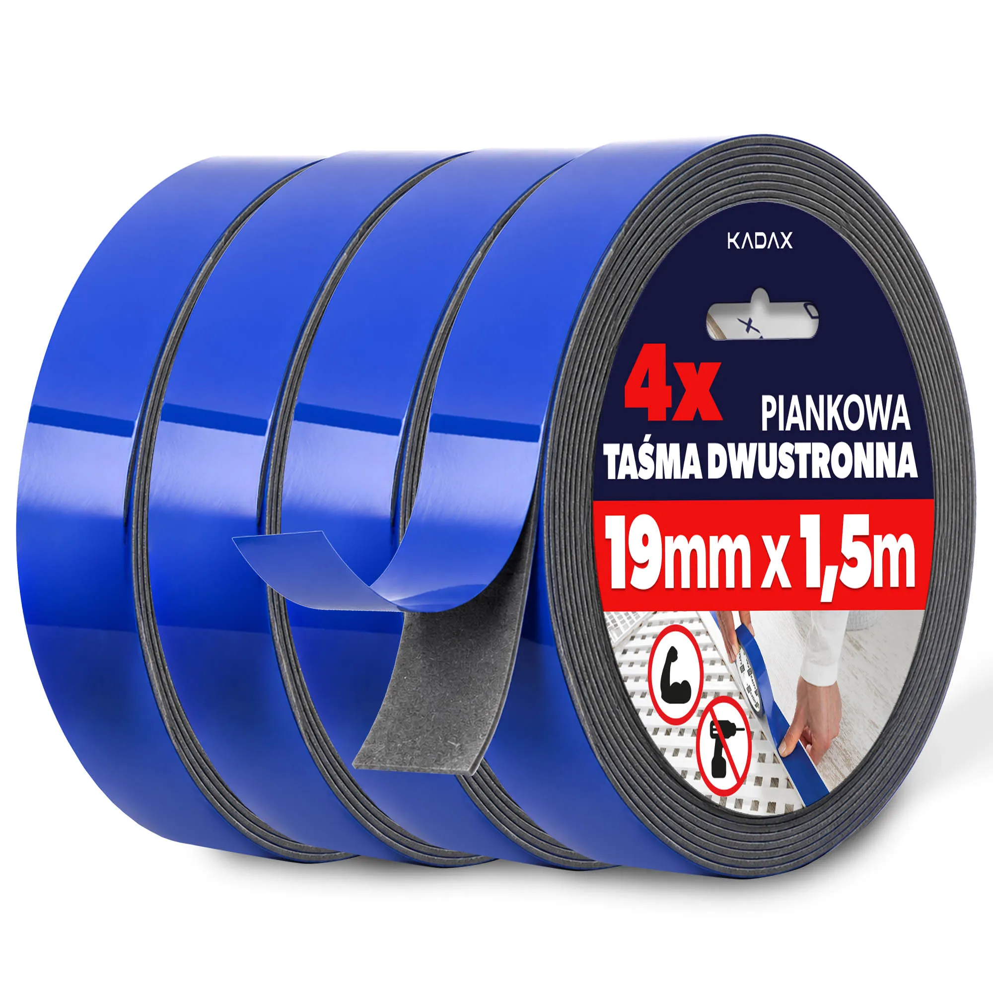 KADAX Sterke schuimtape, dubbelzijdige montagetape 1,5 m x 19 mm PE-plakband, 4 stuks