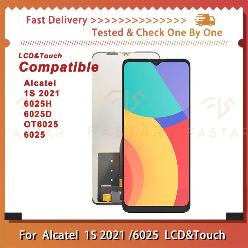 

6025 6.52"Tested For Alcatel 1S 2021 OT6025 LCD Display Touch Digitizer Assembly replacement phone Screen 6025H 6025D 1S2021 lcd