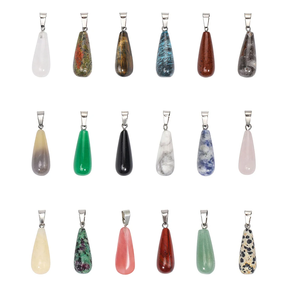 

Pendants with Stainless Steel Snap On Bails Teardrop 28~30x10~12mm Hole: 6x4mm 18pcs/box