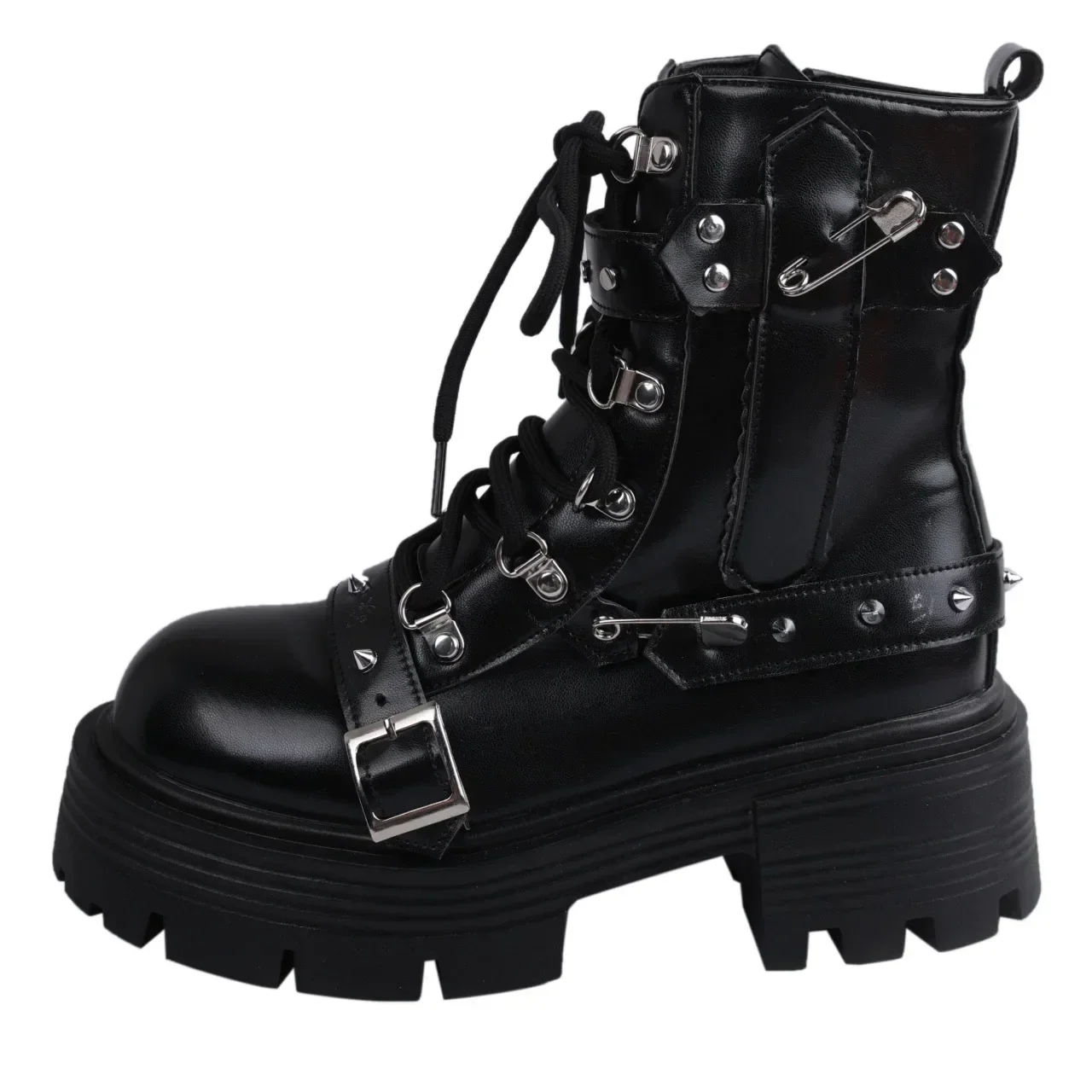 

New Women's Rivet Chain Design Short Boots Gothic Shoes Street Fashion Lady Rock Boots Metal Decor Punk Style Women Shoes